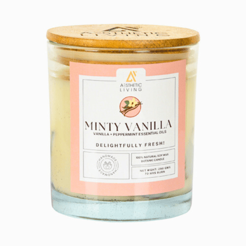 Aesthetic Living Minty Vanilla Botanic Candle with Peppermint and Vanilla essential oil 300g