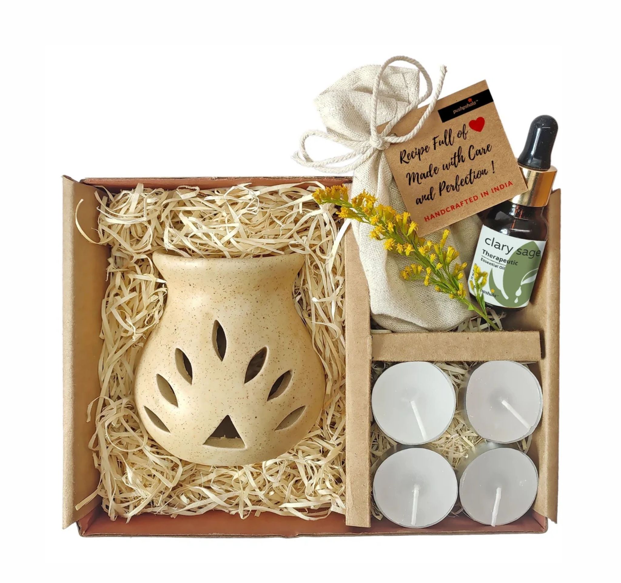 Pushpshala Clary Sage Diffuser Combo Pack with Tea Lights