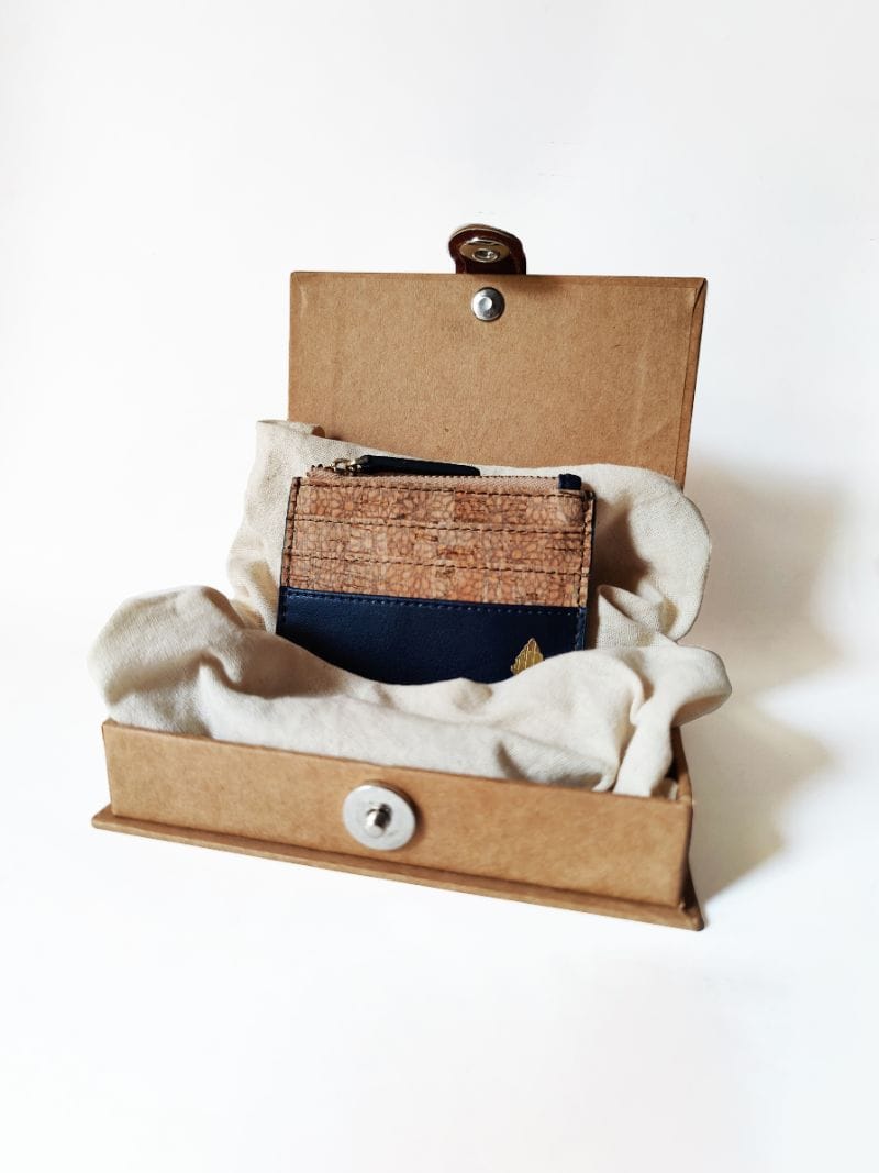 Green Hermitage Iris Card Holder | Apple Leather & Cork | Navy Blue