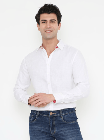 Moon N Lotus Collered Shirt - Hemp White Shirt