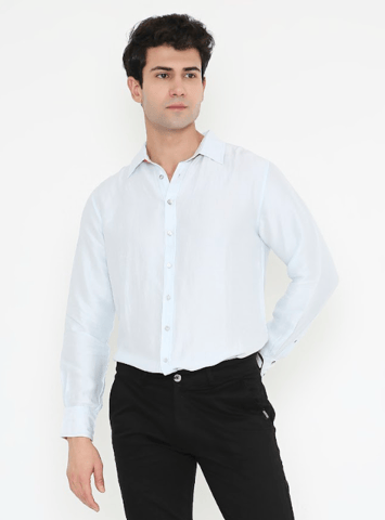 Moon N Lotus Collered Shirt - Bamboo Blue Shirt