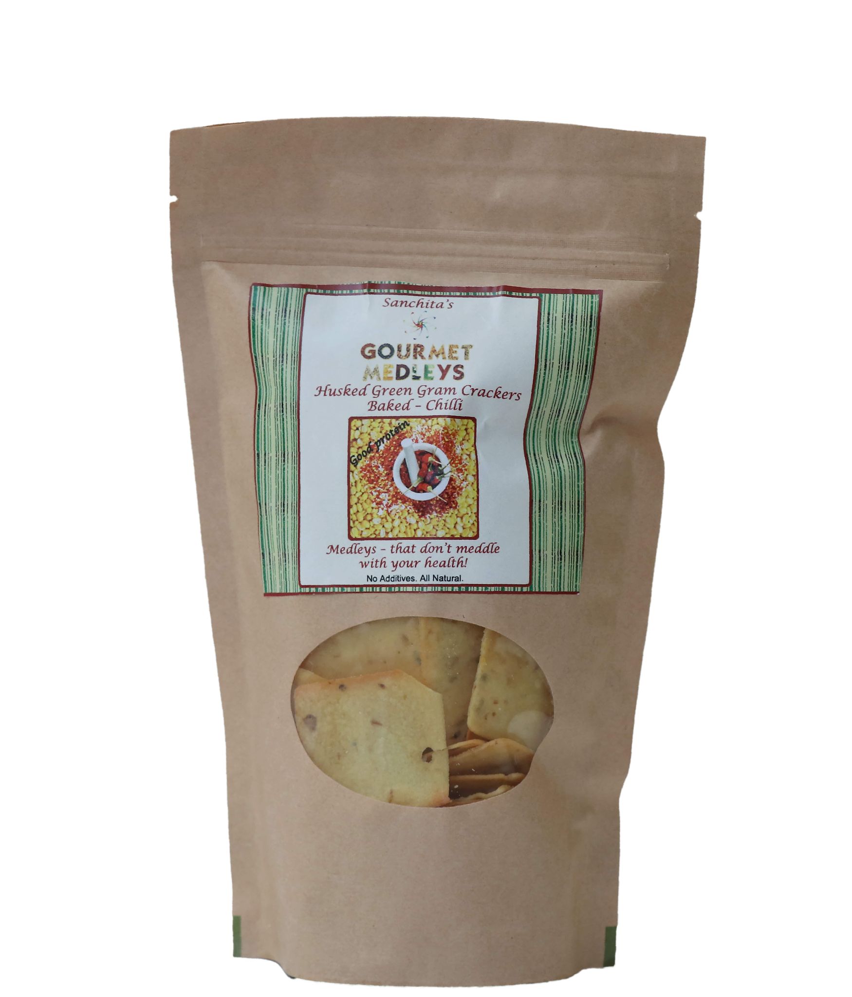 Gourmet Medleys Husked Green Gram Crackers Chilli 225 gm