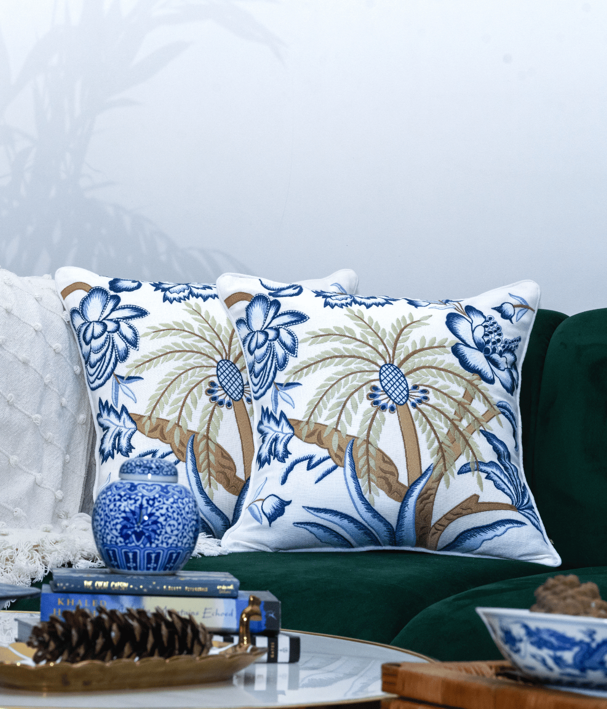 Beyond Basic Home Hamptons Style Multi Embroidered Palm Beach Cushion Cover