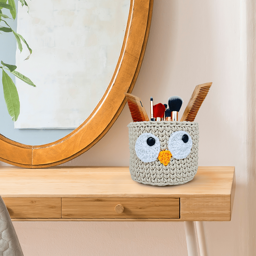 Kind Strings Crochet Off white Owl basket Handmade