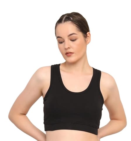 Bamboology Cotton Sports Bra with Removable Pads – Breathable & Supportive Activewear | Black
