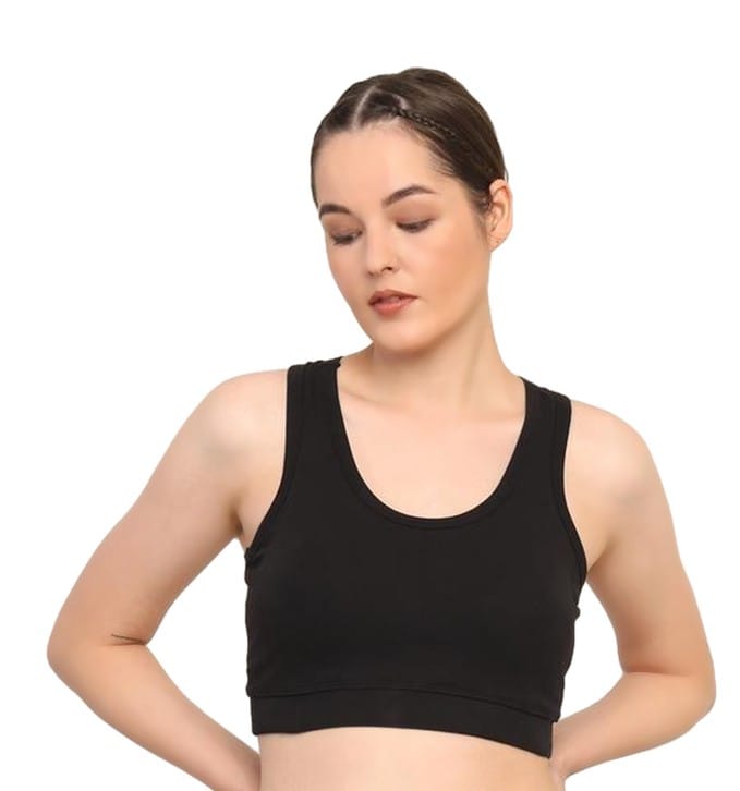 Bamboology Cotton Sports Bra with Removable Pads – Breathable & Supportive Activewear | Black