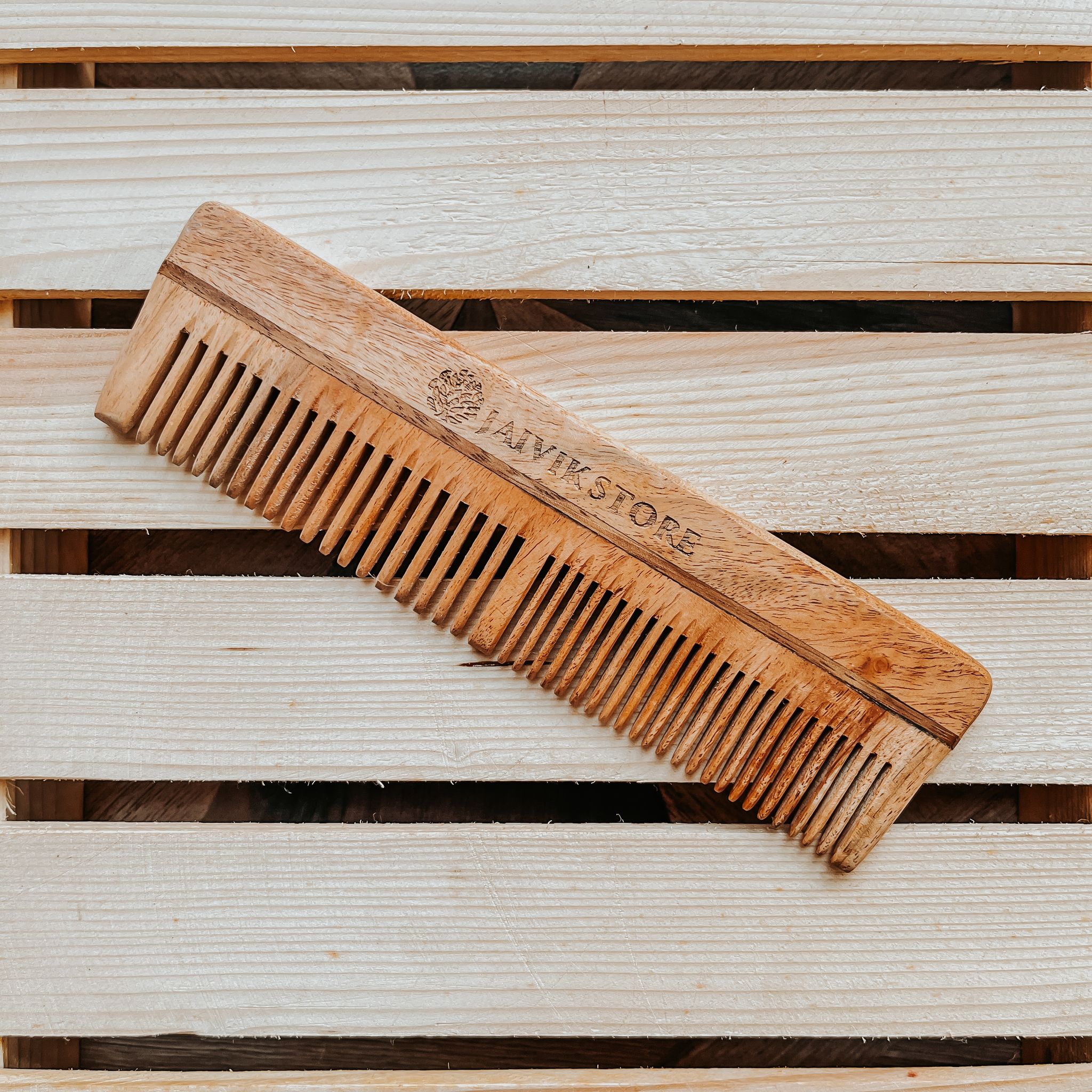 Jaivik Store Neem Wood Comb | Dual Tooth | Unisex & Eco-Friendly