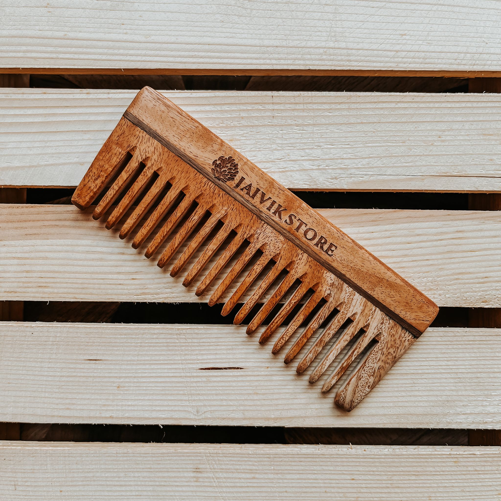 Jaivik Store Neem Wood Shampoo Comb | Wide Tooth | Unisex & Eco-Friendly