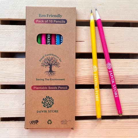 Jaivik Store Plantable Seed Pencils | Multi Colour | 2B Extra Dark Lead | Pack of 10