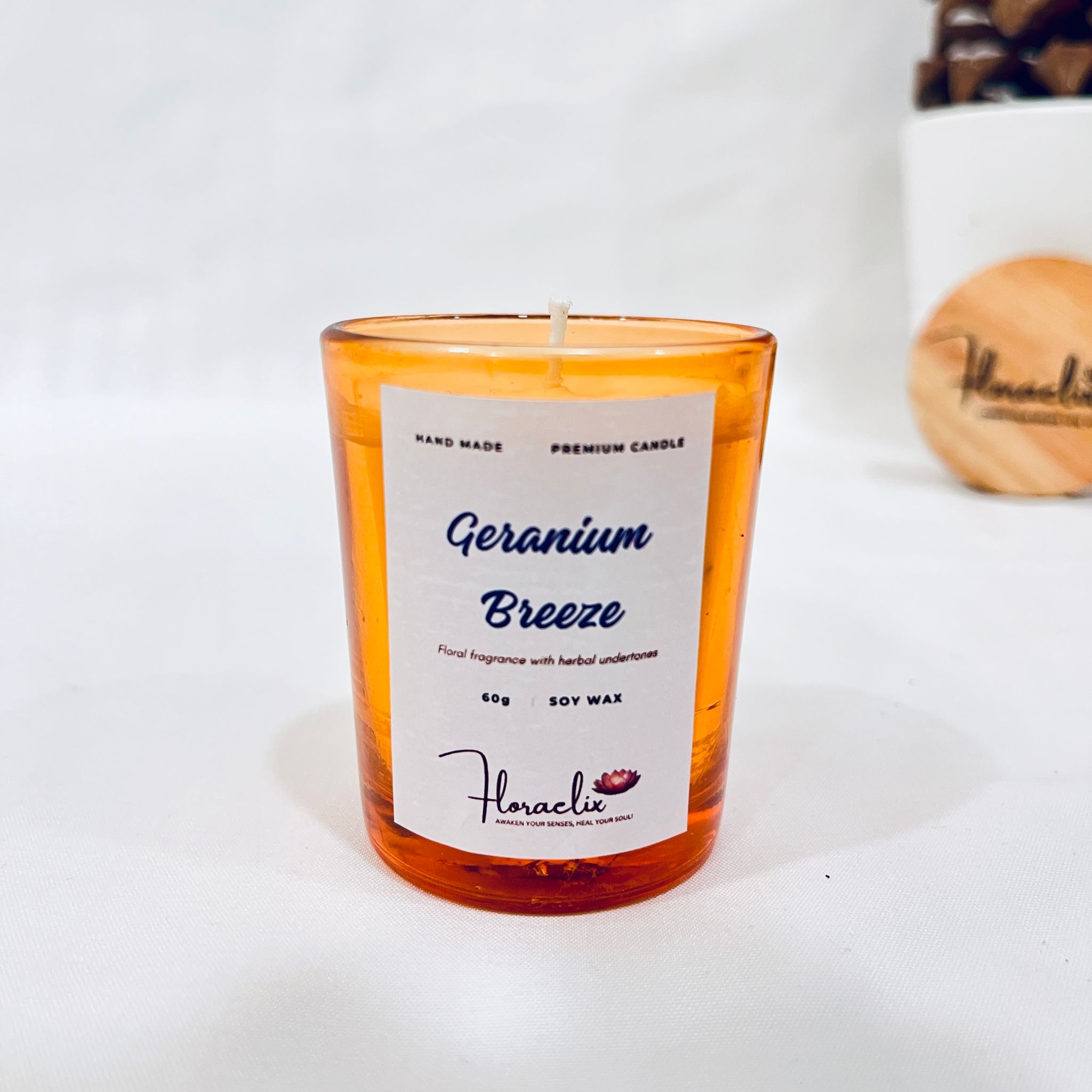 Jaivik Store Premium Aromatherapy Soy Wax Candle | Soothing Geranium Breeze | 60g