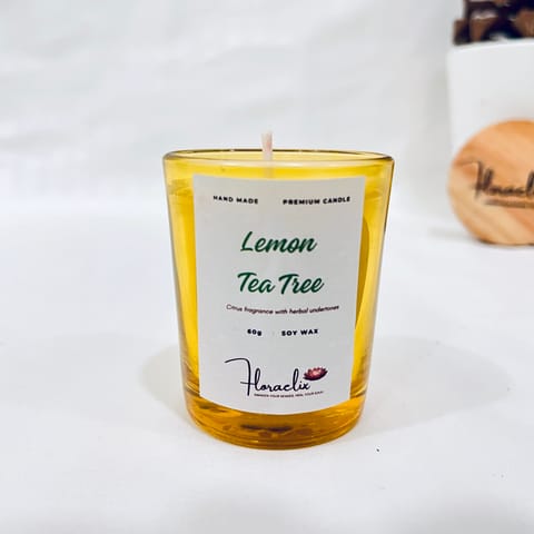 Jaivik Store Premium Soy Wax Candle for Aromatherapy | Energizing Lemon & Tea Tree | 60g