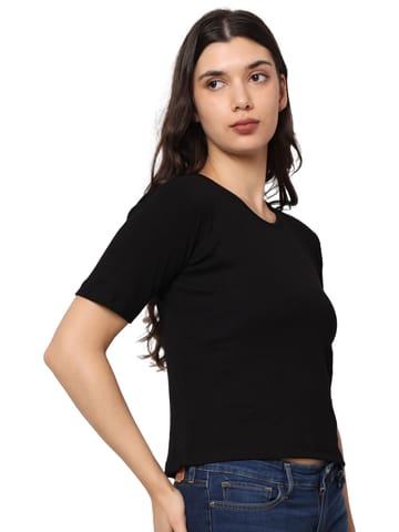 Bamboology Elegant Bamboo Rib fabric Half Sleeves Top For girl | Black