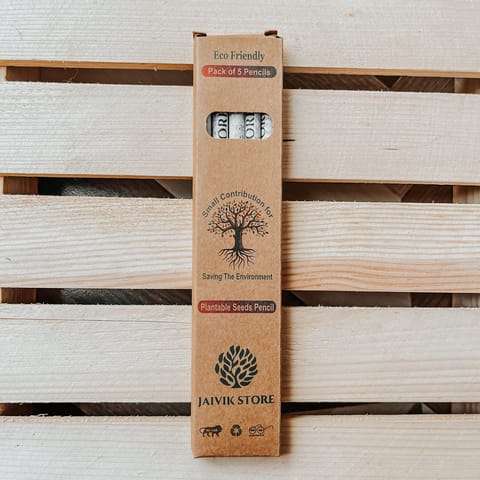 Jaivik Store Eco-Friendly Plantable Seed Pencils | Made from Recycled News Paper | 2B Extra Dark Lead | Pack of 5