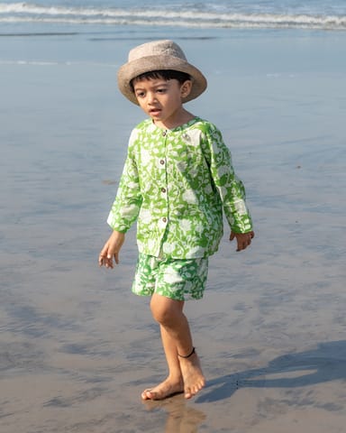 Love The World Today 'Shared Secrets’ Kids Green Floral Hand Block Print Coord Set