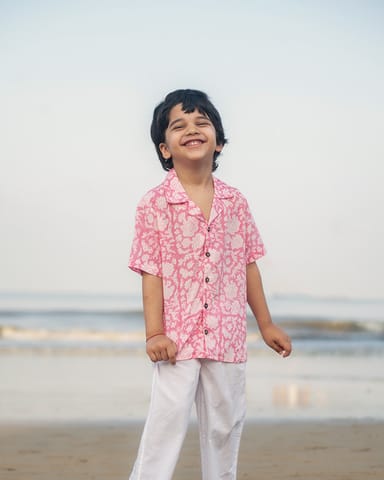 Love The World Today ‘Groove’ Pink Floral Hand Block Print Boys Shirt
