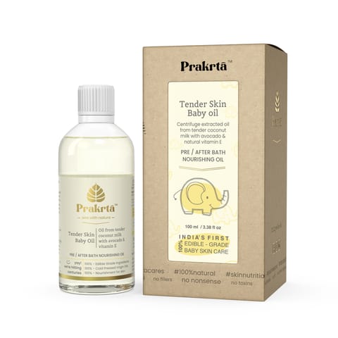 प्रकृति टेंडर स्किन बेबी ऑयल - विटामिन ई और एवोकाडो युक्त वर्जिन नारियल तेल