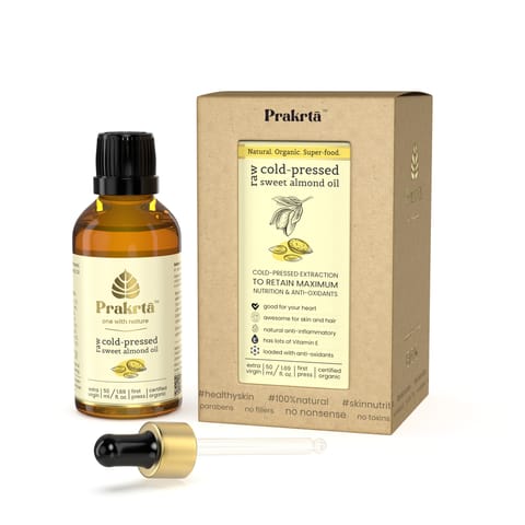 Prakrta Raw Cold Pressed Sweet Almond Oil |100% edible, natural and certified organic| 50 ml Prakrta Raw Cold Pressed Sweet Almond Oil |100% edible, natural and certified organic| 50 ml