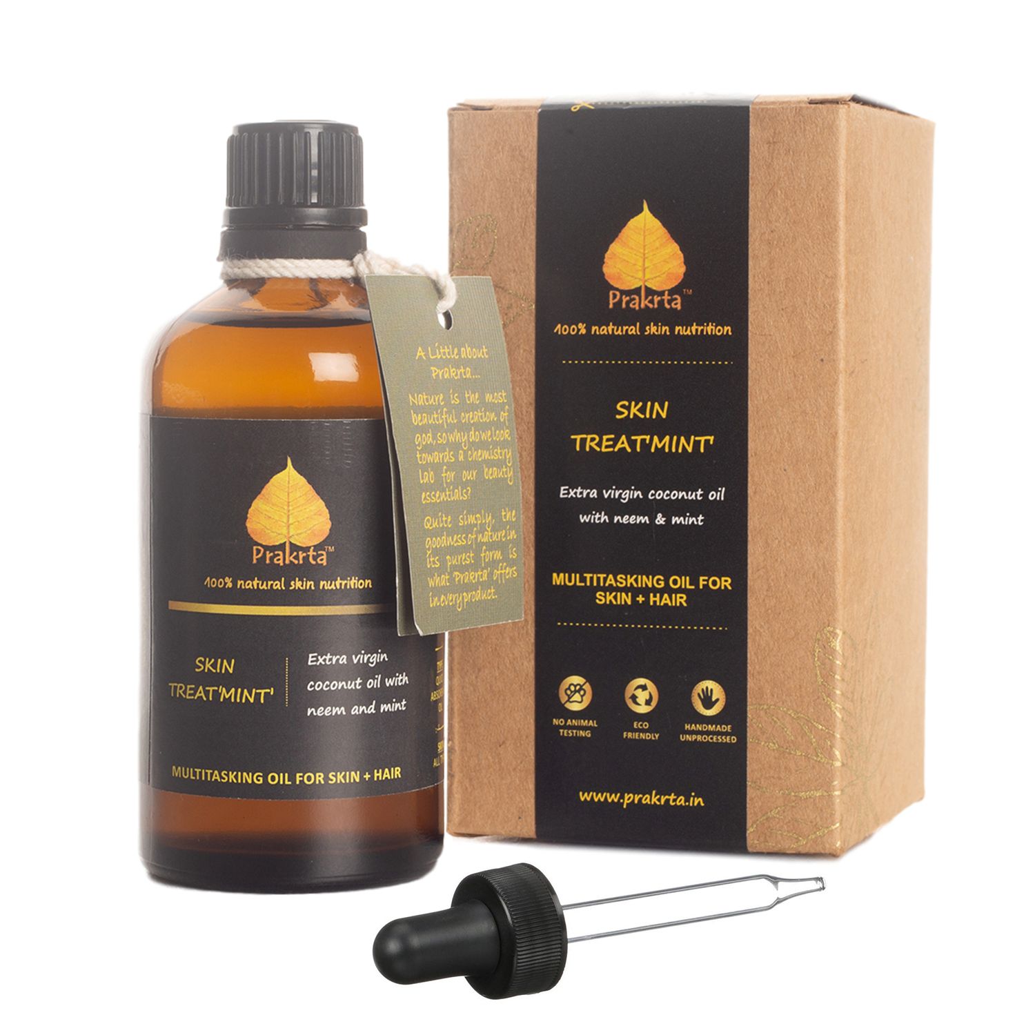 प्रकृति स्किन ट्रीट &#39;मिंट&#39; हेयर और बॉडी ऑयल - नीम और पुदीने के साथ वर्जिन नारियल तेल | 100% प्राकृतिक