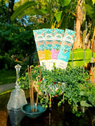 Happy Soul Prayer & Spirituality Incense Series | Sage, Tulsi, Agar Wood, Pure Sandalwood Incense Sticks | Pack of 4