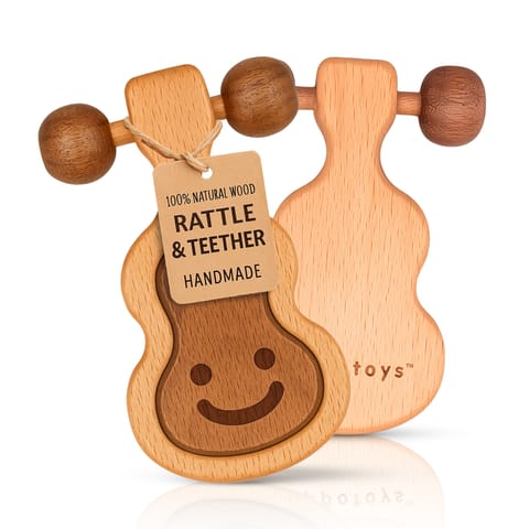 HippoToys Handmade Wooden Rattle Teether Set | 100% Natural Wood