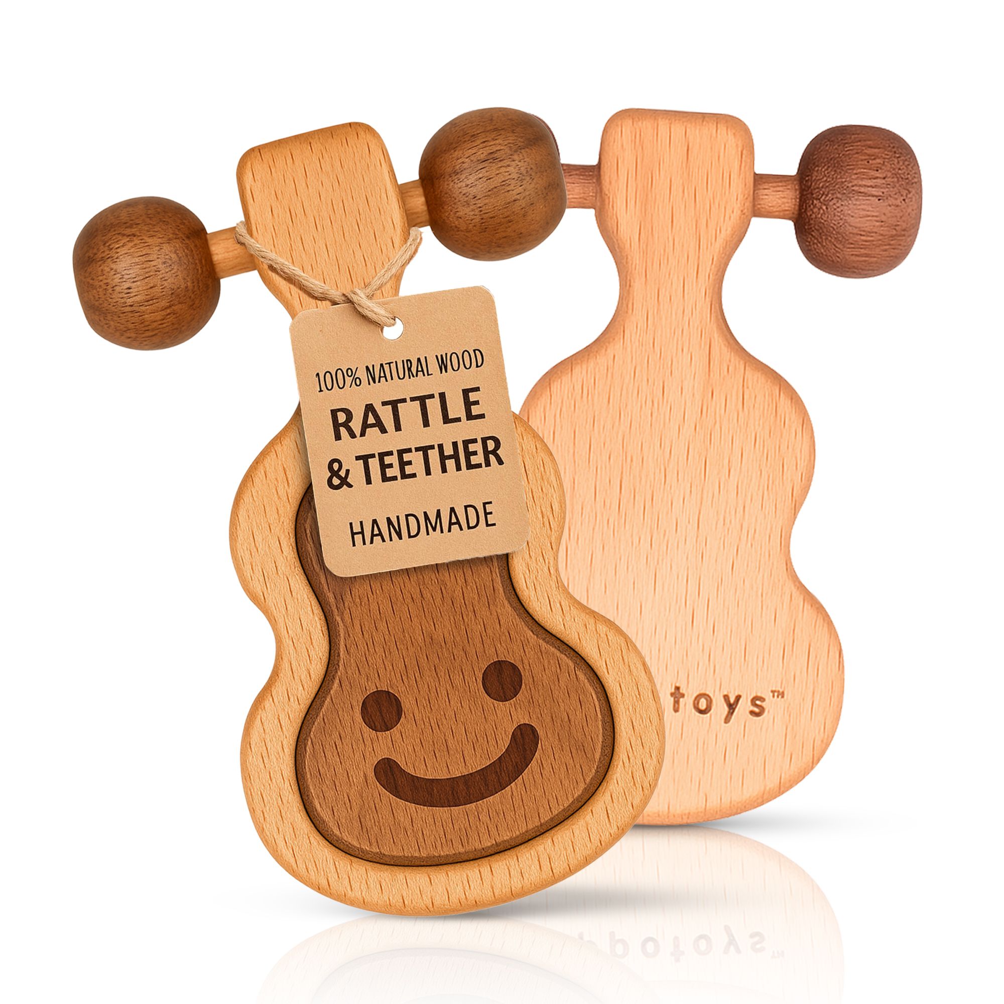 HippoToys Handmade Wooden Rattle Teether Set | 100% Natural Wood