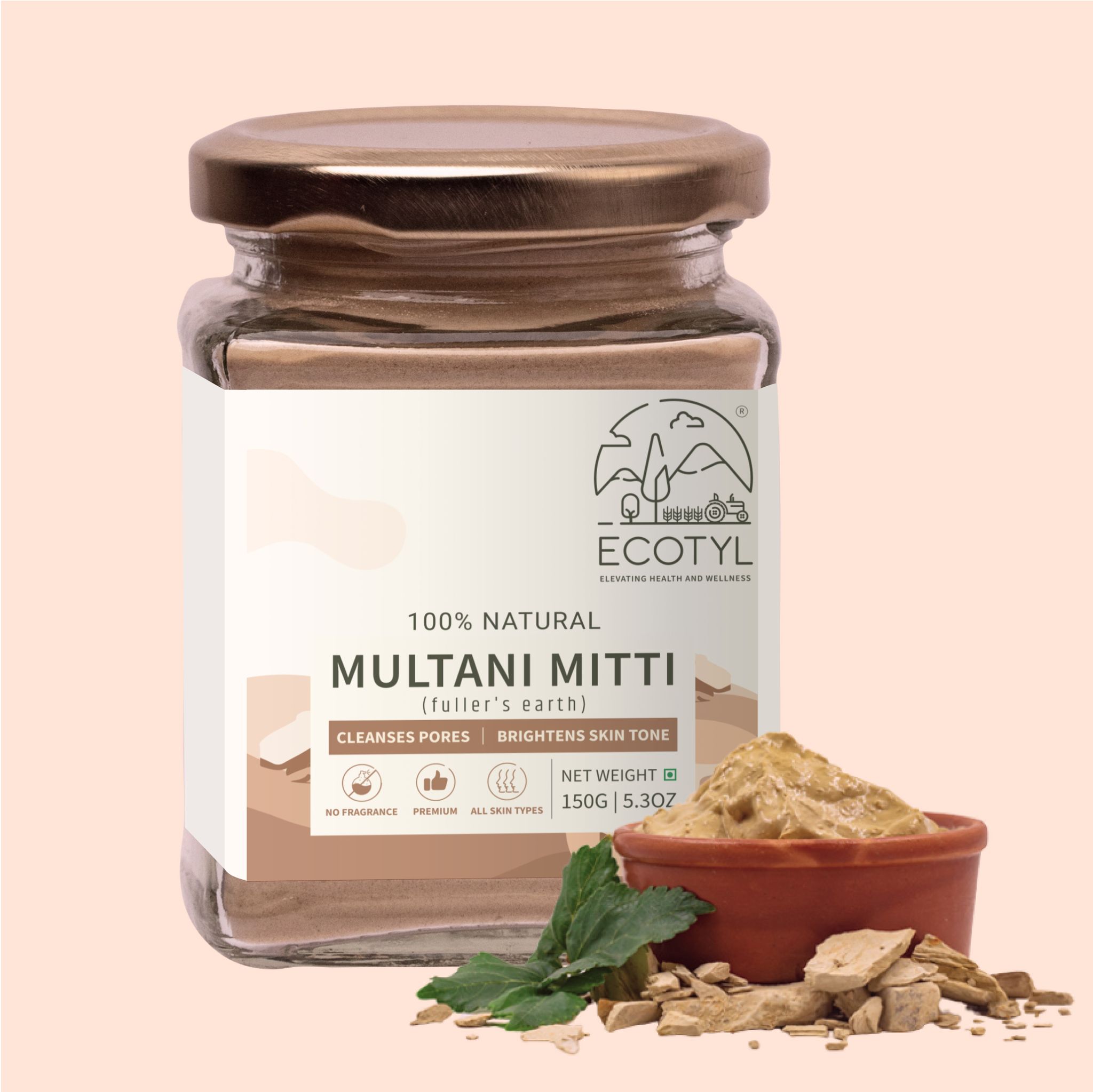 Ecotyl Pure Multani Mitti | Face Pack | Bentonite Clay | 150g