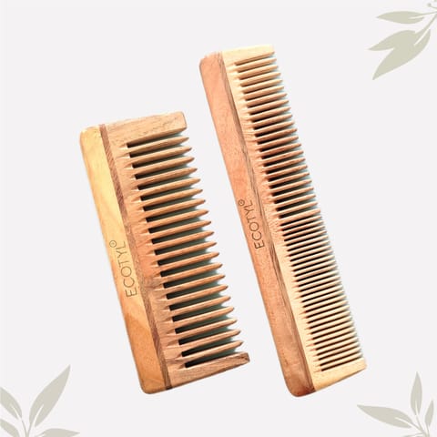 Ecotyl Neem Wood Comb Combo | Detangling Comb & Shampoo Comb | Set of 2