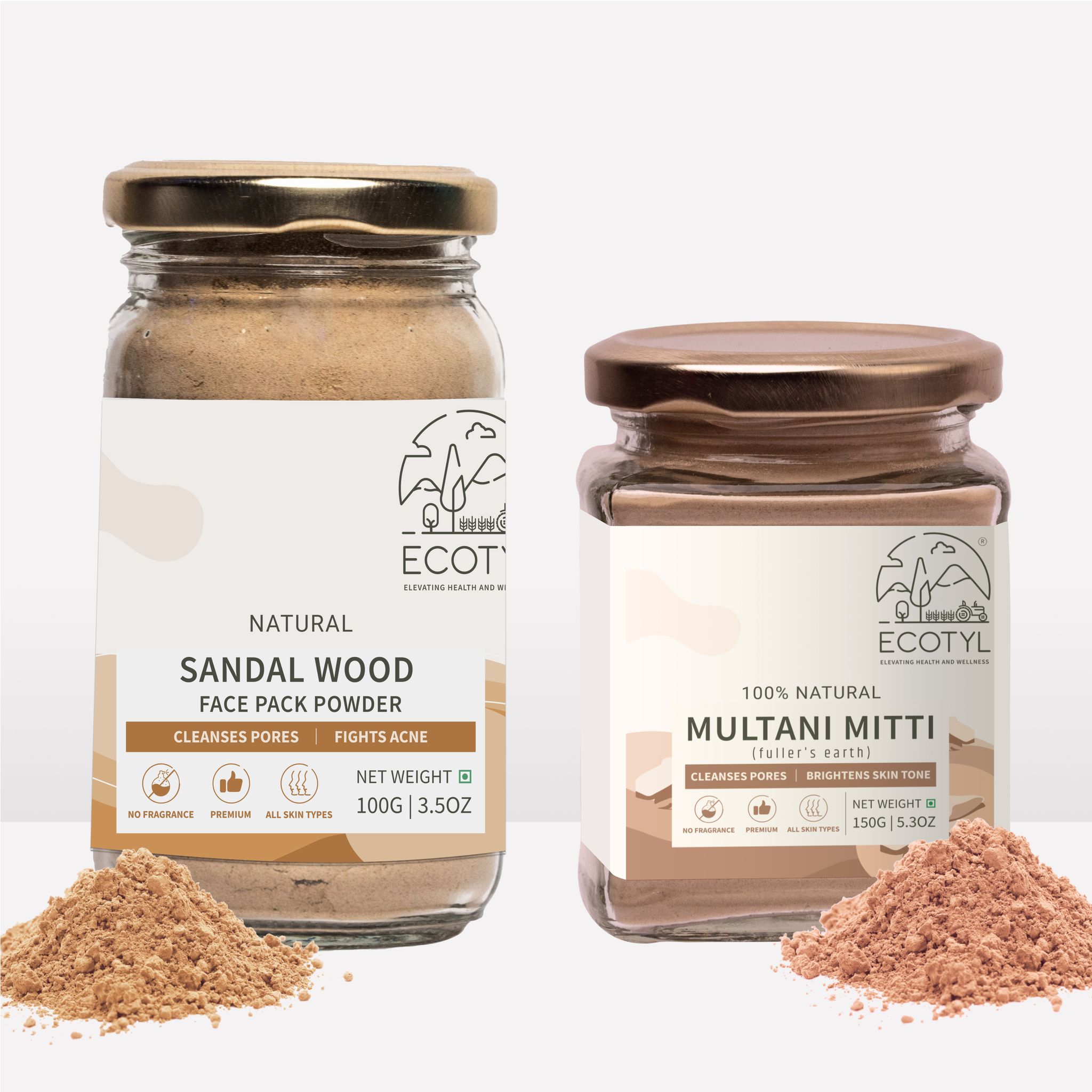 Ecotyl Face Pack Combo | Sandalwood Powder & Multani Mitti | 100g + 150g