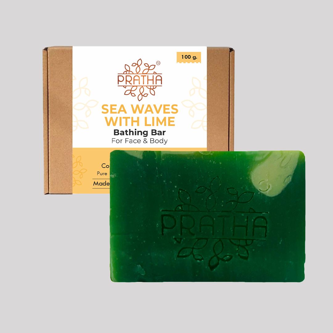 Pratha Naturals Cold Process Handmade Soap | Sea Waves with Lime |100 gm