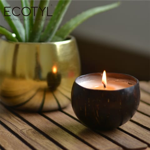 Ecotyl Coconut Shell Candle | Patchouli & Rosewood | Pure Soy Wax | 100g