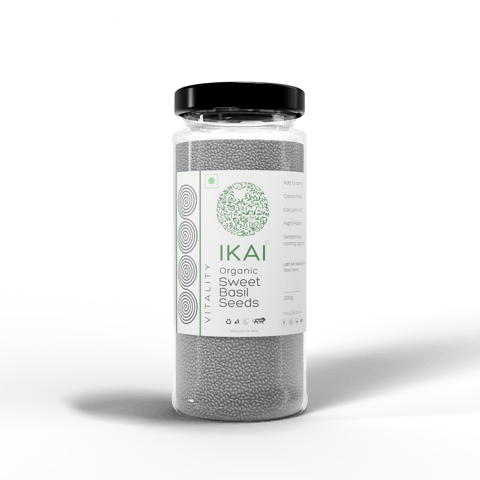 IKAI Organic Sweet Basil Seeds | Sabja | Customised for Vitality | High Protein | 100g