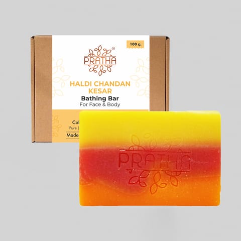 Pratha Naturals Cold Process Handmade Soap | Haldi Chandan Kesar | 100g
