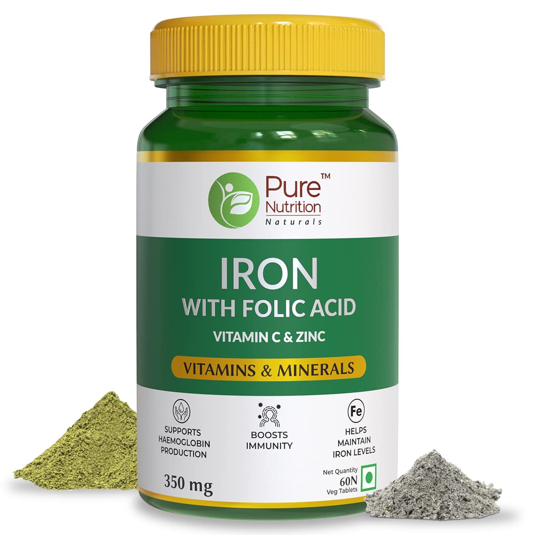 Pure Nutrition Iron Folic Acid Supplement with Zinc, Vitamin C & Vitamin B12 for Men & Women | Supports Haemoglobin Production