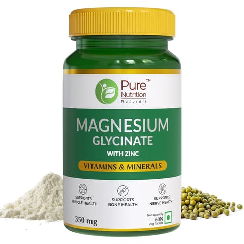 Pure Nutrition Magnesium Glycinate + Zinc| Supports Bone, Muscle & Nerve Health | Promotes Relaxation & Quality Sleep