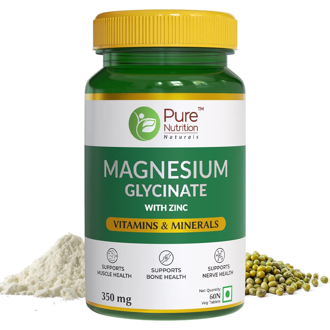 Pure Nutrition Magnesium Glycinate + Zinc| Supports Bone, Muscle & Nerve Health | Promotes Relaxation & Quality Sleep