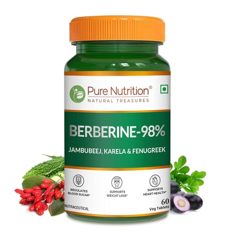 Pure Nutrition Berberine Supplemen| 98% Berberine with Jamun Beej, Karela & Fenugreek Extract