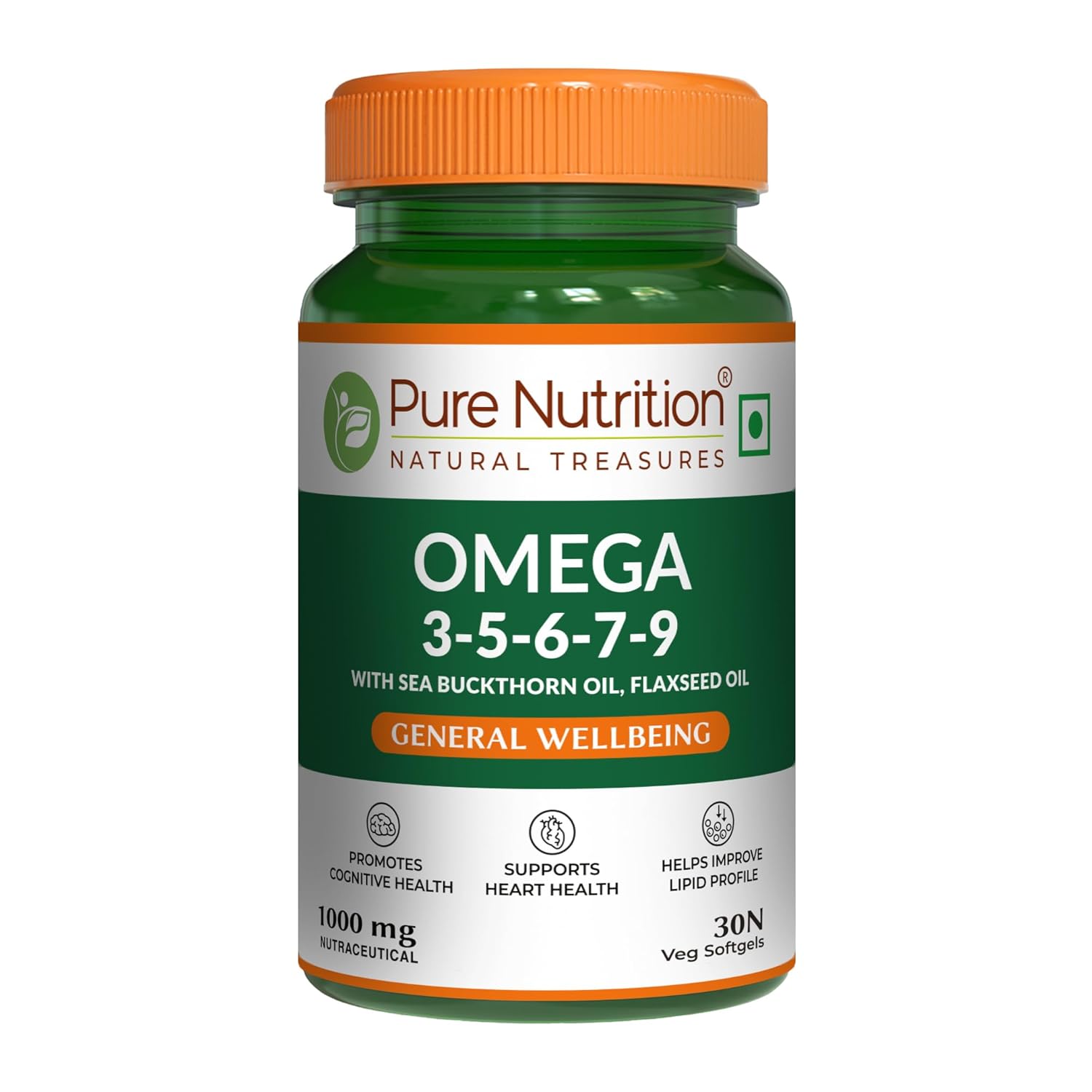 Pure Nutrition Vegan Omega 3-5-6-7-9 |Blend of Seabuckthorn, Flaxseed, Pomegranate, Borage & Olive Oils
