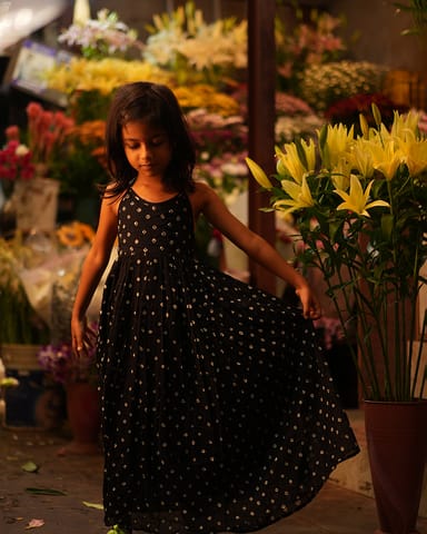 LTWT Tara Cotton Black Bandhani Halter Maxi Dress