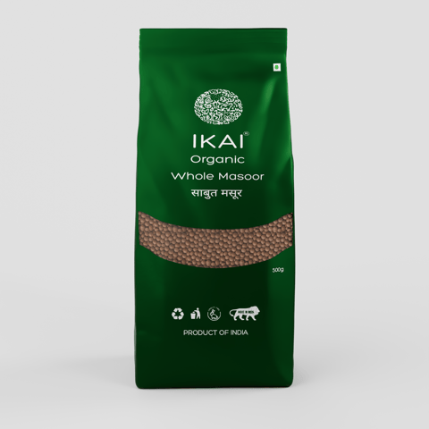 आईकेआई ऑर्गेनिक होल मसूर | बिना पॉलिश की हुई लाल मसूर | ग्लूटेन मुक्त भारतीय खाद्य पदार्थ | 500 ग्राम
