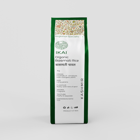 इकाई ऑर्गेनिक - ऑर्गेनिक बासमती चावल | लंबे दाने वाला | सुगंधित | क्षेत्रीय विशेषता - कश्मीर | 1000 ग्राम