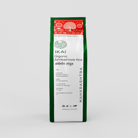 Ikai Organic-Organic Ambemore Rice | Mango Blossom Aroma | Regional Specialty-Maharashtra | 1000g