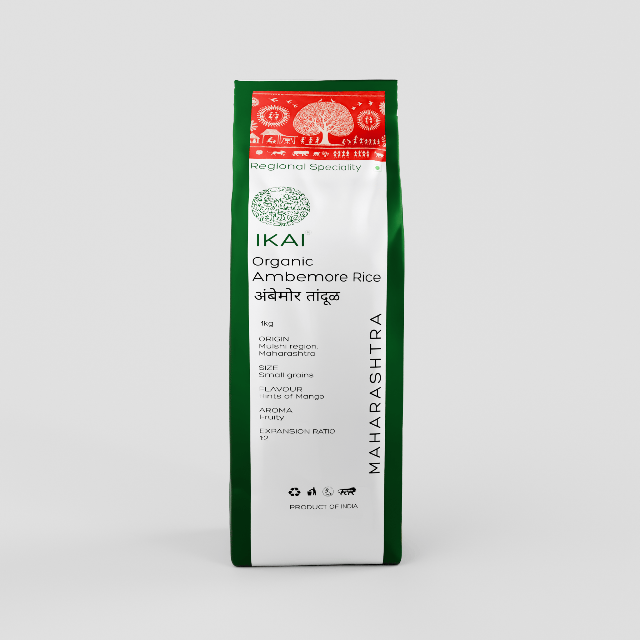 Ikai Organic-Organic Ambemore Rice | Mango Blossom Aroma | Regional Specialty-Maharashtra | 1000g