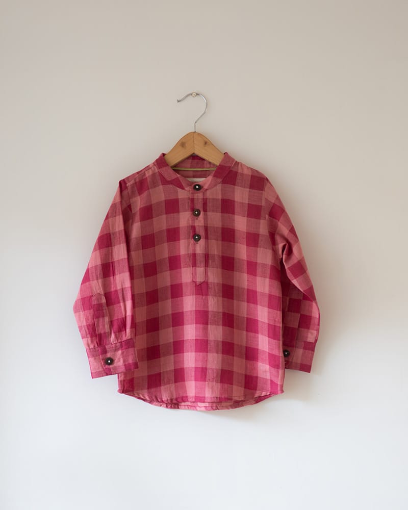 LTWT Mithaas Cotton Pink Checkered Full Sleeves Shirt Kurta