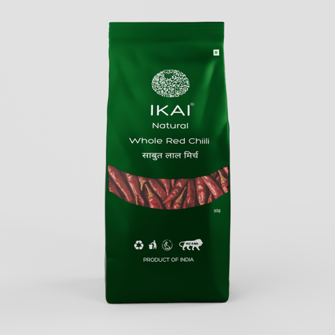IKAI Organic Whole Red Chilli | Sabut Lal Mirch | Sundried | Red Colour | Hot | 50g