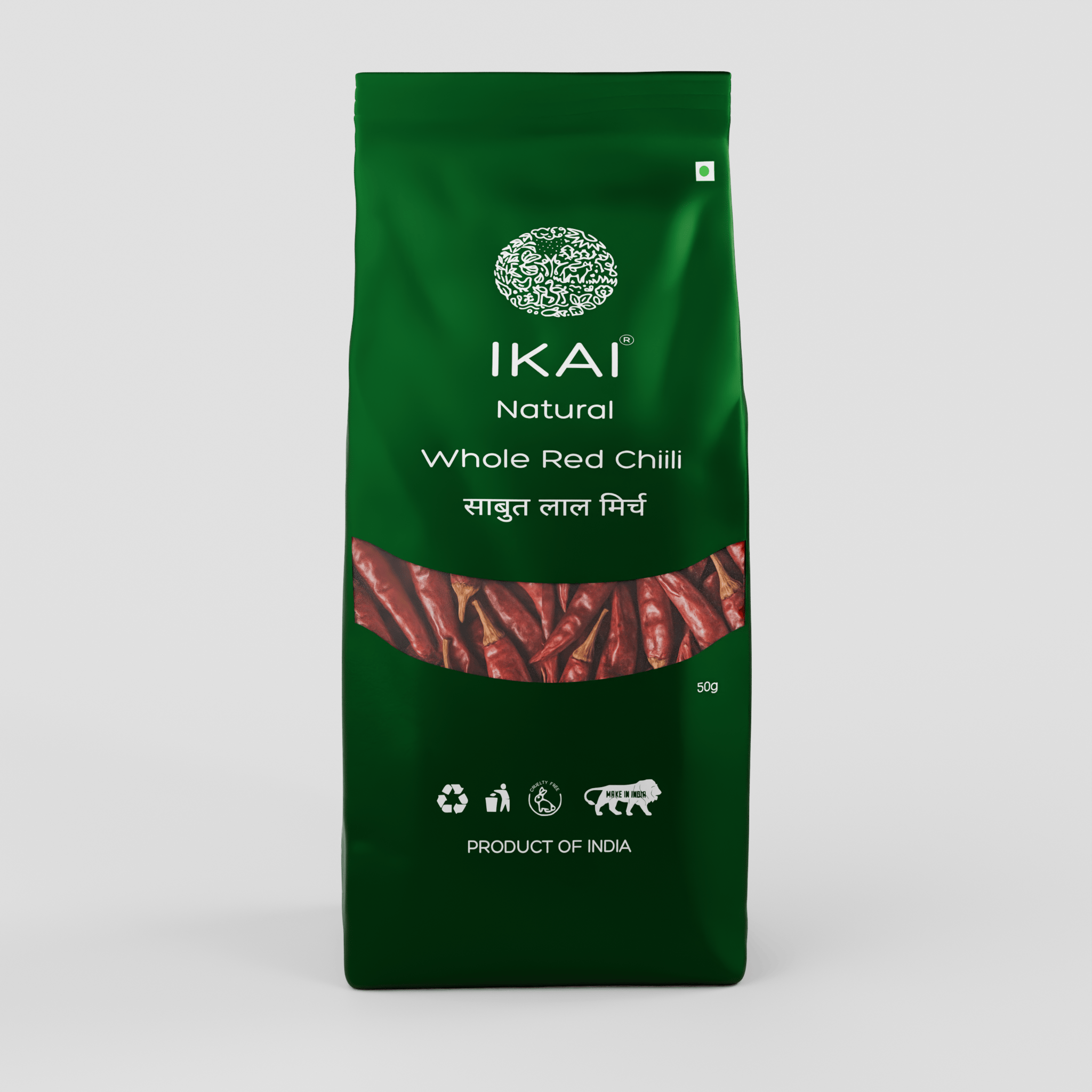 IKAI Organic Whole Red Chilli | Sabut Lal Mirch | Sundried | Red Colour | Hot | 50g