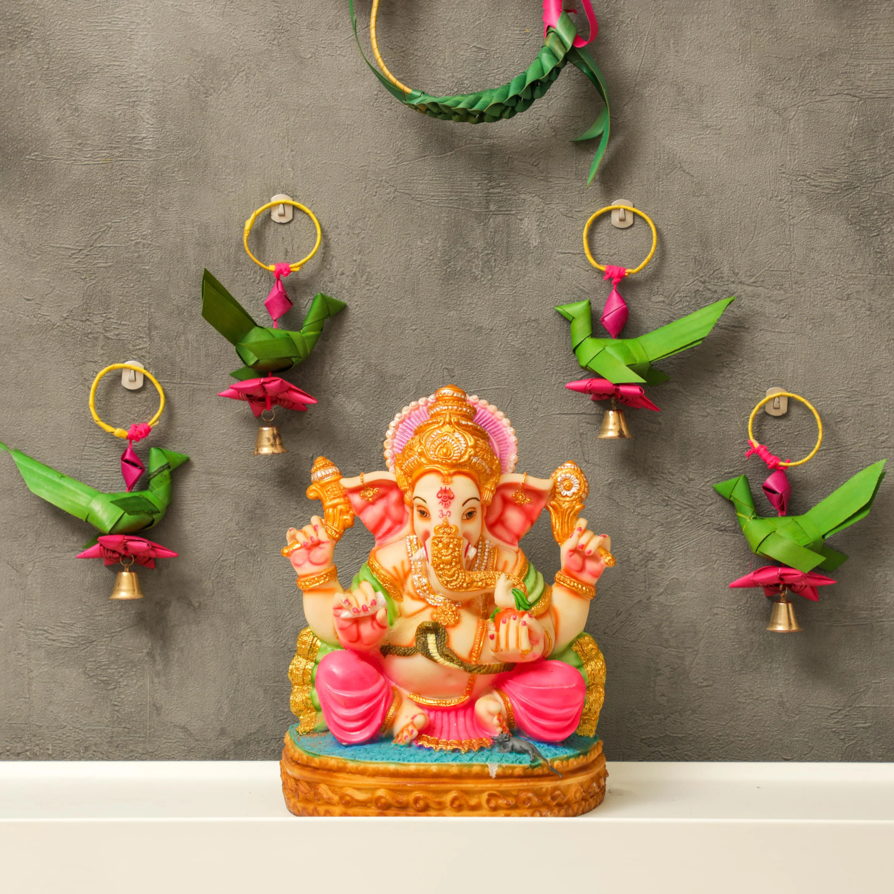Shuddh Natural Hand Made Palm Leaf Parrot Hanging I Diwali Decoration I Pair of 2
