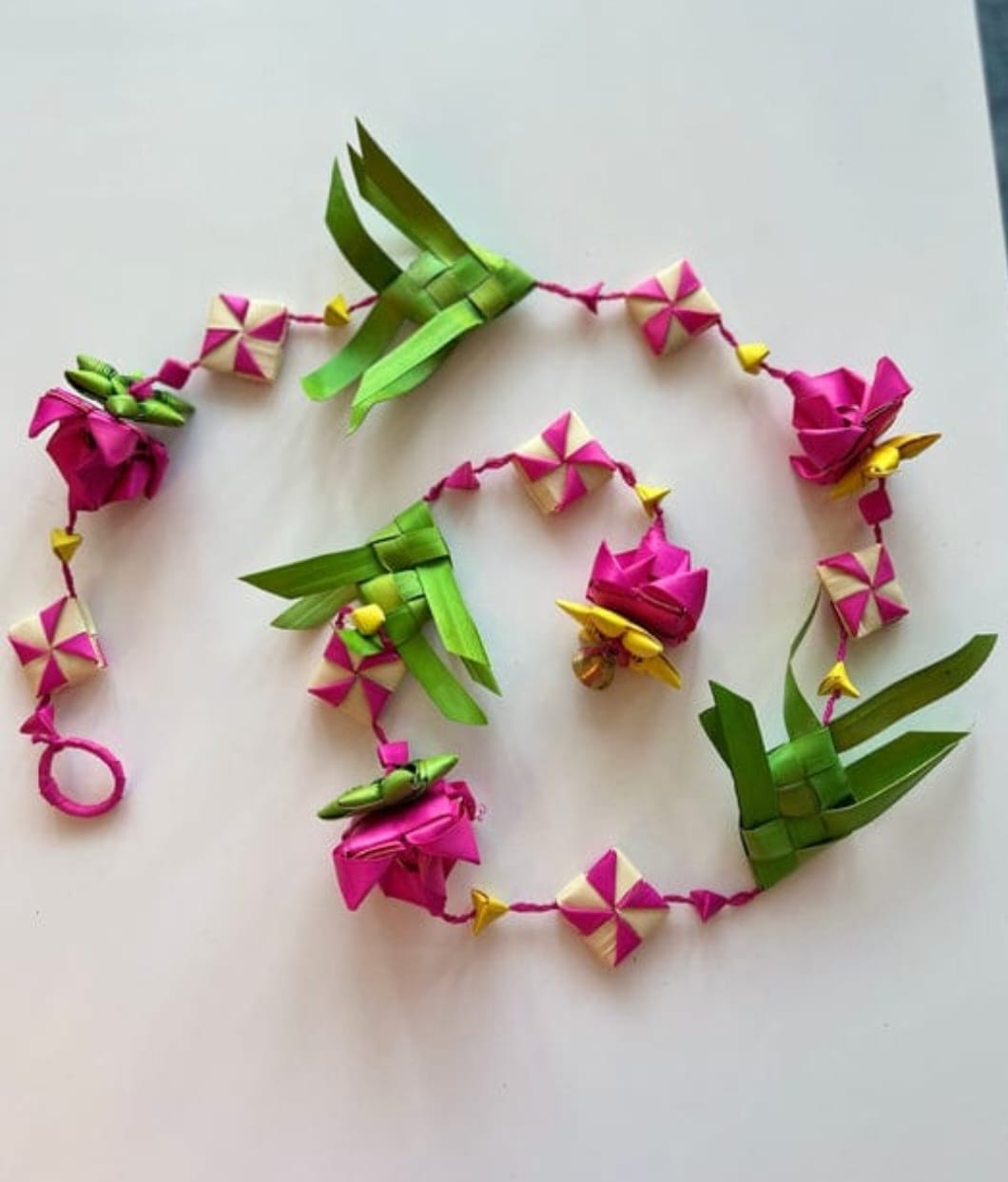 Shuddh Natural Hand Made Palm Leaf Fish & Lotus Hanging I Diwali Decoration I Pair of 2