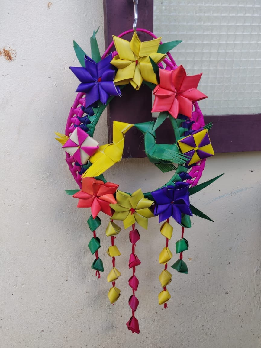 Shuddh Natural Hand Made Palm Leaf Double Parrot Wreath I Diwali Decoration
