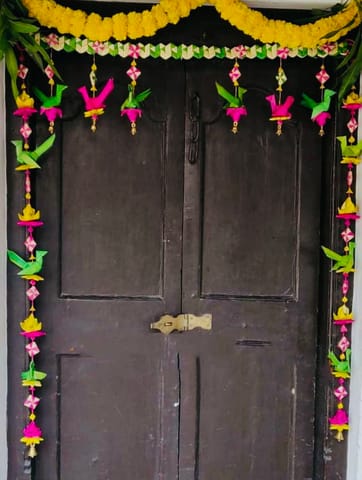 शुद्ध प्राकृतिक हाथ से बना ताड़ के पत्ते का तोता बंधनवार I दिवाली सजावट