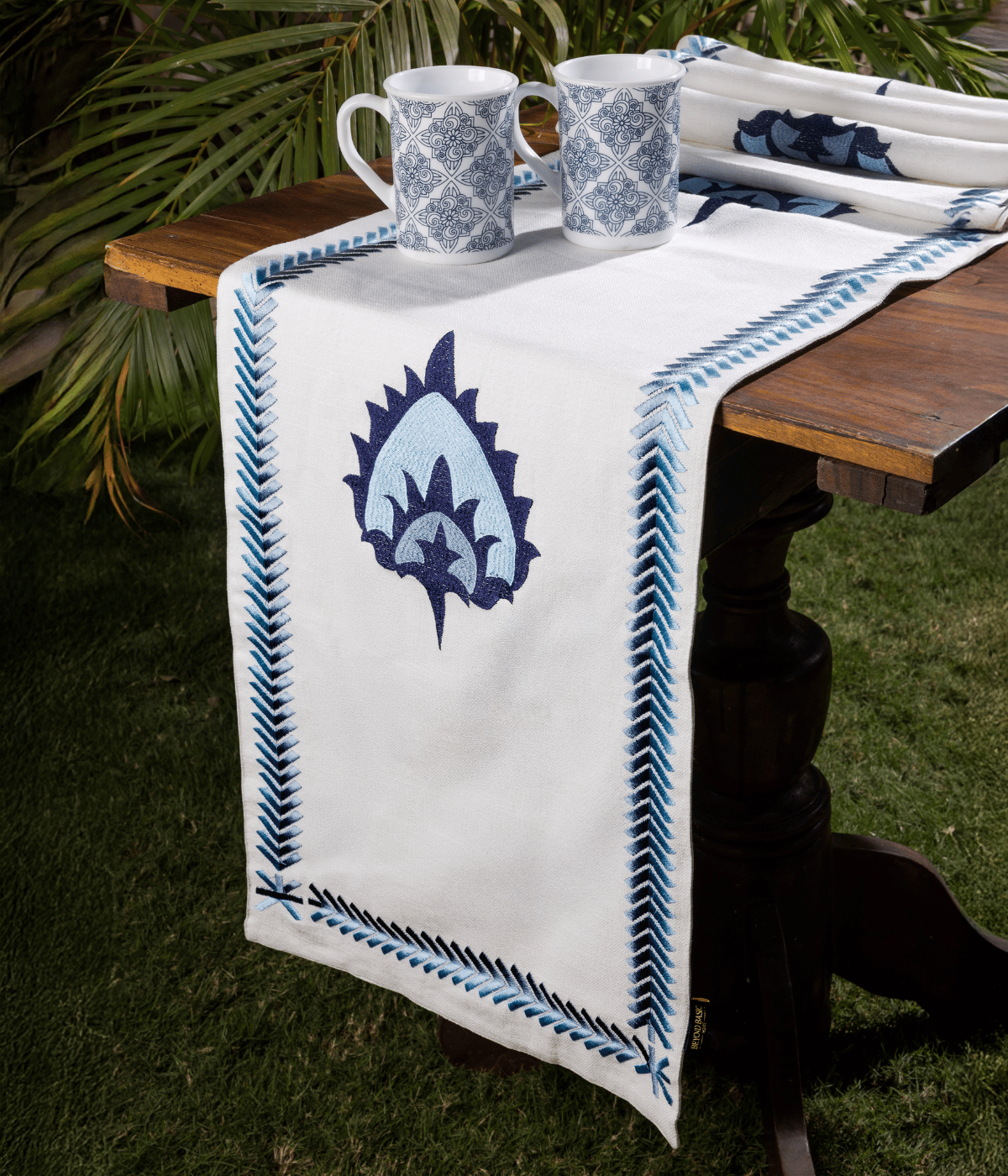 Beyond Basic Home Hamptons Style Multi Embroidered Blue Paisley Runner